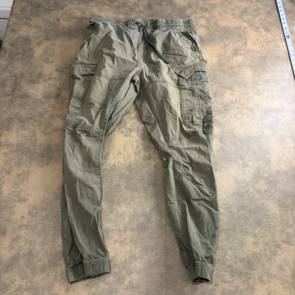 H&M Cargo Joggers Mens Large Green Slim Fit Drawstring Elastic Waist 2427